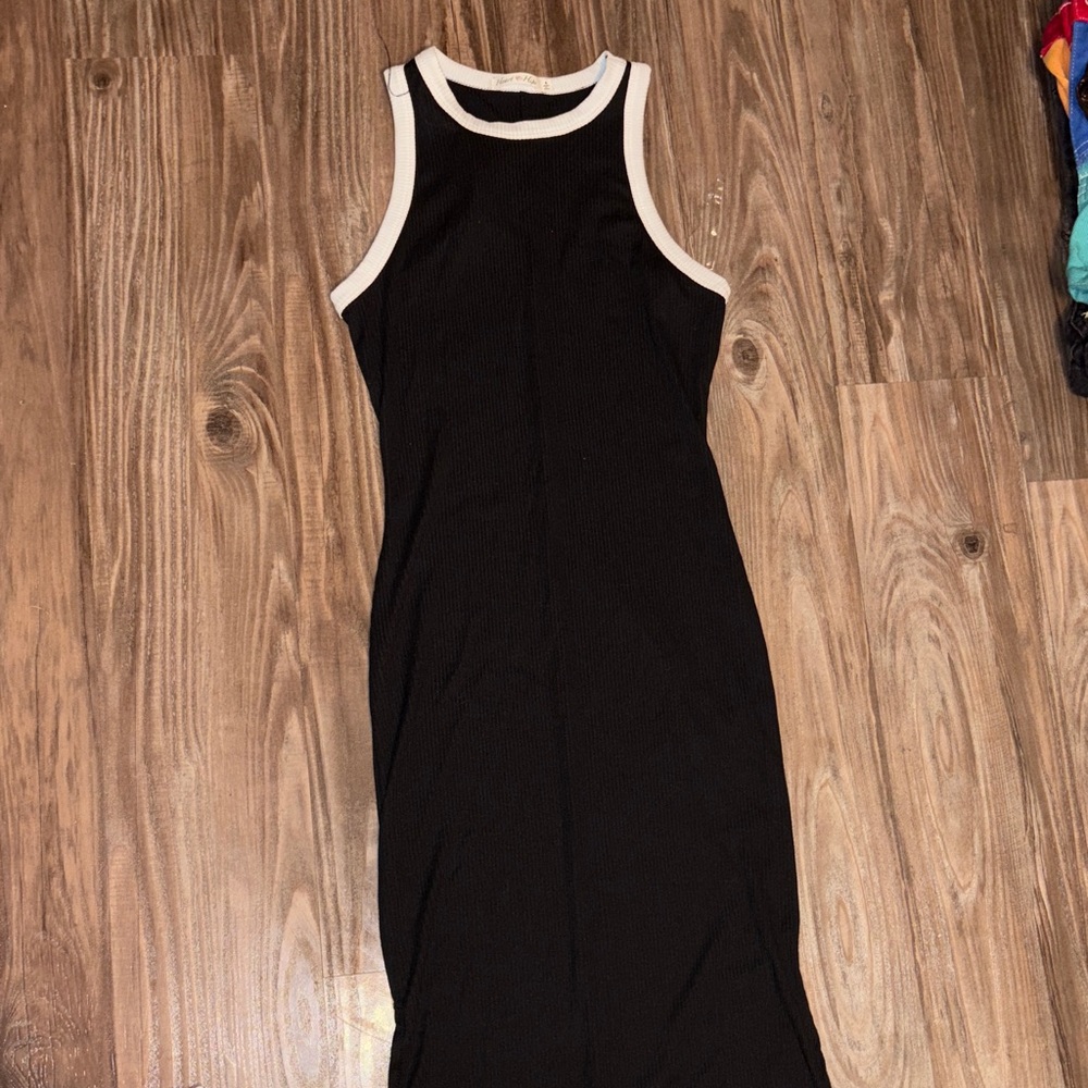 Heart & Hips Black Midi Dress with White Accents